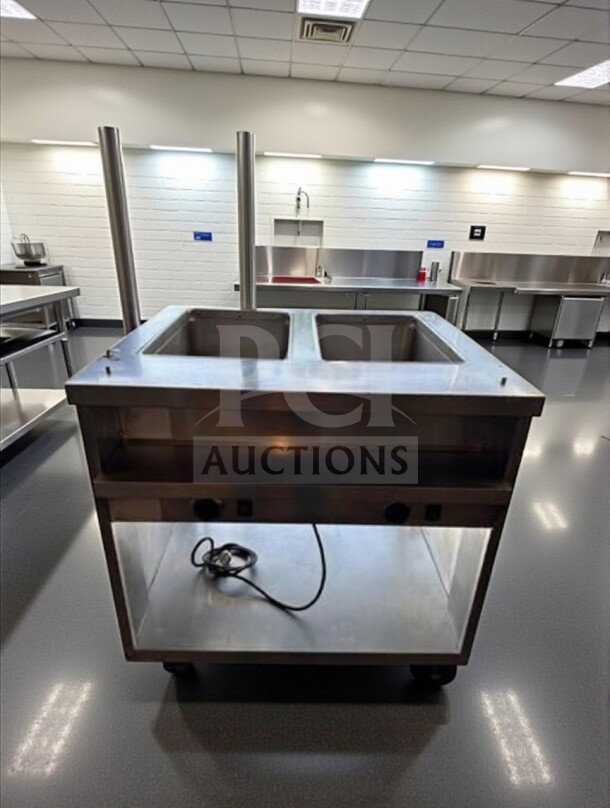 Randell 3612 33" Commercial Electric 2-Well Steam Table, stainless steel, open base, 120V, NSF listed, superior condition.