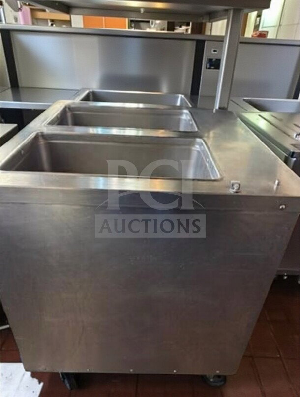 Randell 3612 33" stainless steel 2-well hot food steam table, open base, superior condition, NSF listed, 120V, tested operational.