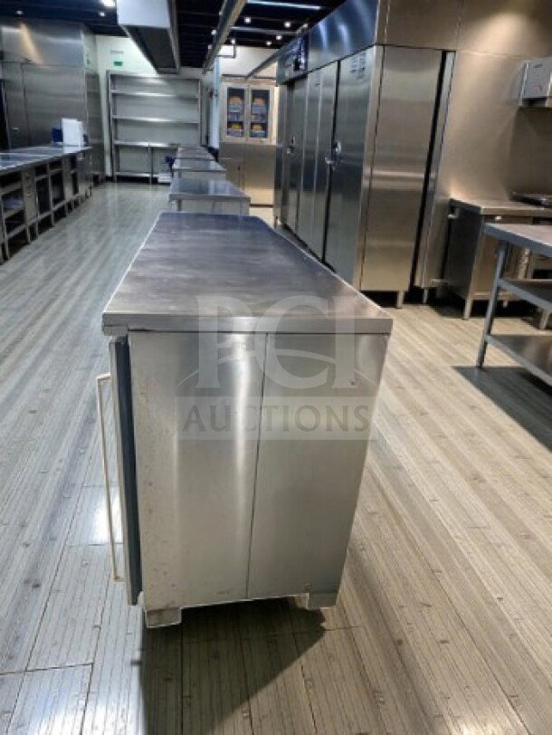 Perlick BBS84-SS-L-STK stainless steel back bar refrigerator, 84" with 3 solid swinging doors, excellent condition.