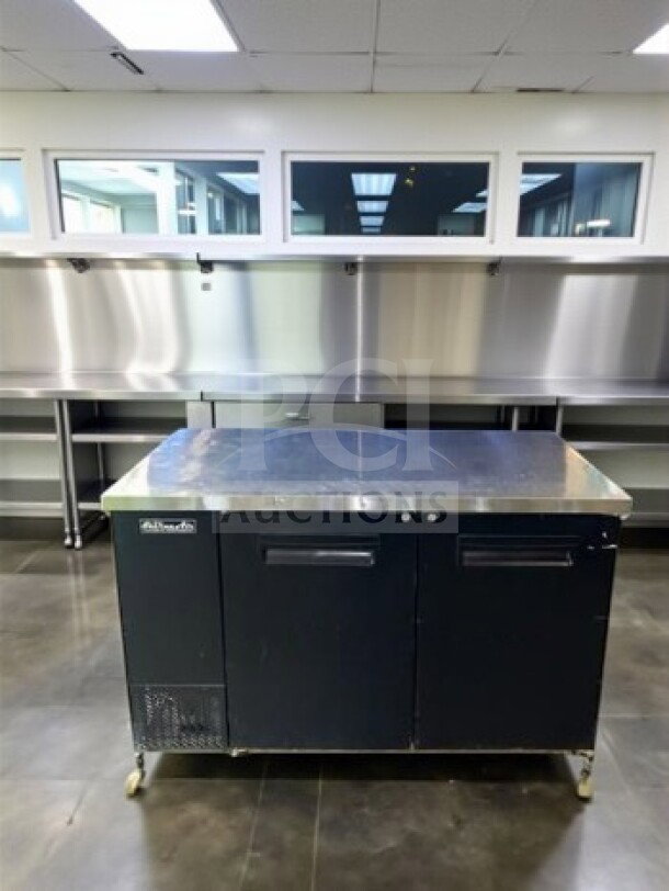 Blue Air BBB59-2B-HC commercial back bar cooler with 2 sliding glass doors, black finish, 59", 19.4 cu. ft., excellent condition.