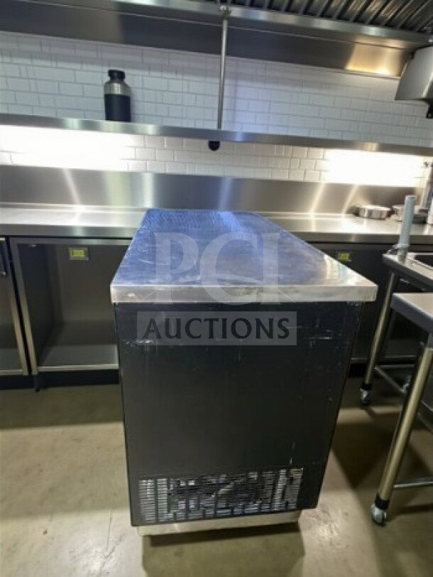 Blue Air BBB59-2B-HC 59" back bar cooler, black finish, 19.4 Cu. Ft., 2 sliding glass doors, excellent condition.
