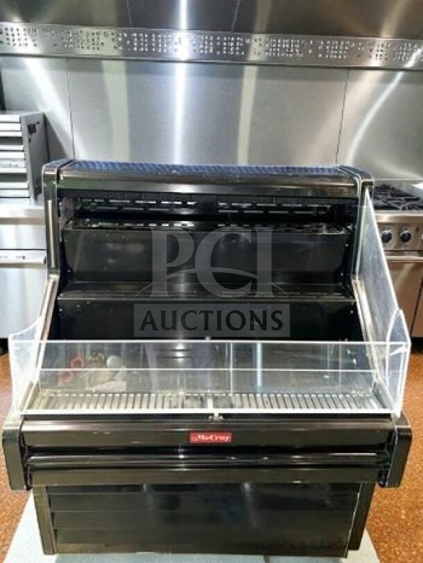 Howard-McCray SC-OS30E-3-B-LED, 39" open air cooler, three levels, black, excellent condition, UL/NSF listed, 115V.