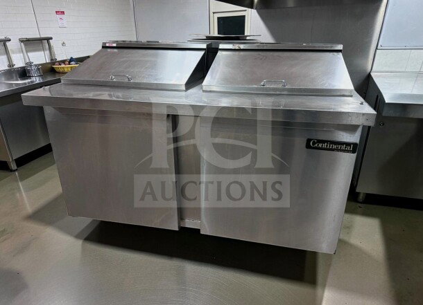 Continental SW60N12 refrigerated prep table, 60", stainless steel, 2-door, superior condition, fully tested.