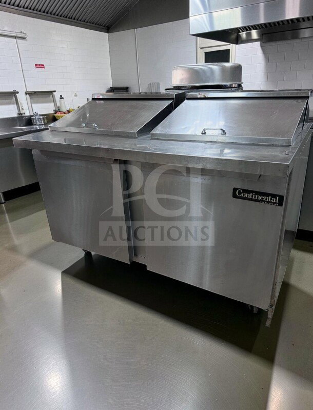 Continental Refrigerator SW60N12, 60" commercial prep table, 2 door, superior condition, fully tested, stainless steel.
