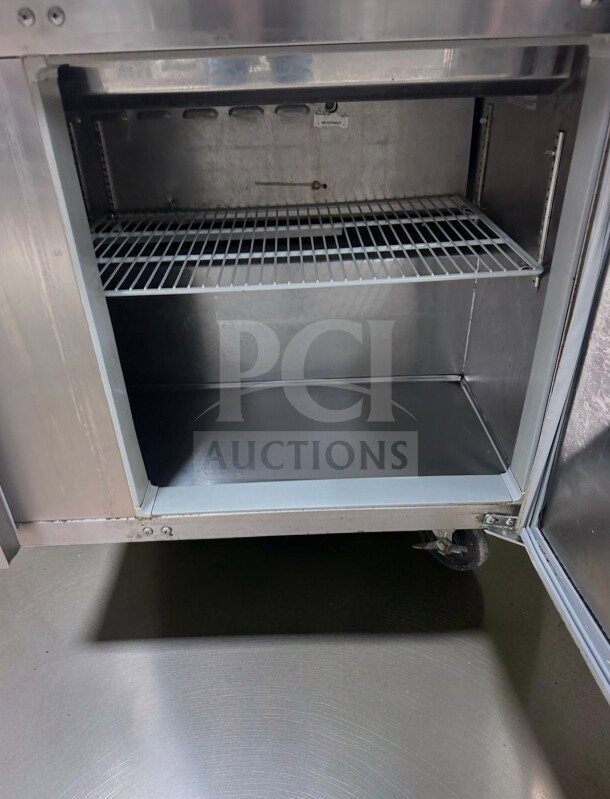 Continental Refrigerator SW60N12, commercial prep table, 60", double-door, stainless steel, interior shelves, superior condition.