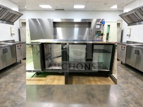 Elite condition Everest EBB90G commercial back bar refrigerator with 3 swinging glass doors, black finish, fully tested.