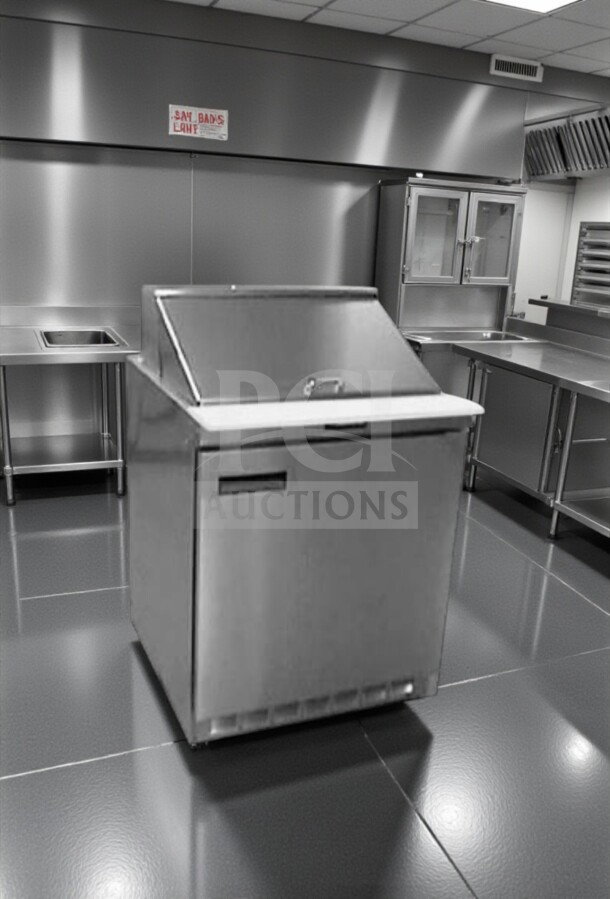 Delfield 4432NP-12M Mega Top Prep Table, 32" width, 12 pan capacity, 10.10 cu. ft., tested, NSF/UL listed, excellent condition.