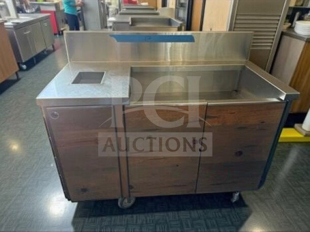 Stainless steel commercial dish bussing station, 52"x26"x42", mobile cabinet with storage, inspected, ready for use.