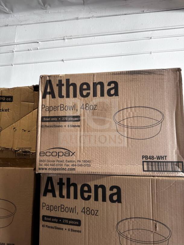 EcoPax Athena PB48-WHT 48 oz white paper bowls, 270 pieces per box, 2 boxes. Brand new condition, ready for use.