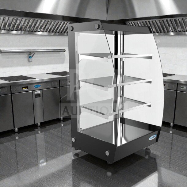 Brand new KoolMore DC-3CB pastry display case, 2.7 Cu. Ft., LED lighting, rear door, pristine condition, in original box.