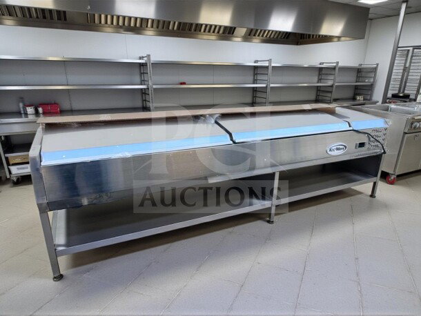 Brand new KoolMore SCDC-8P-SSL stainless steel refrigerated prep rail. Open box, premium condition, UL listed.