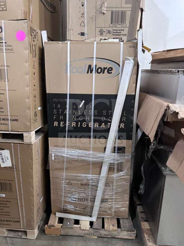 KoolMore KM-RERFDSS-18C French Door Refrigerator, 18.4 cu. ft, stainless steel, in original packaging, UL listed.