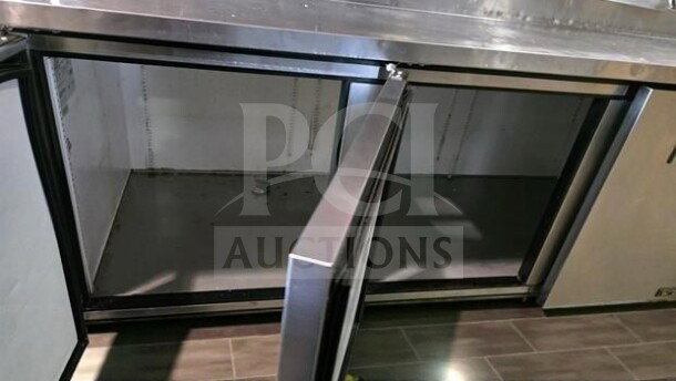 True TPP-93 Commercial Pizza Prep Refrigerator, 93” three-door, stainless steel, 115V, UL listed, tested, open door view.