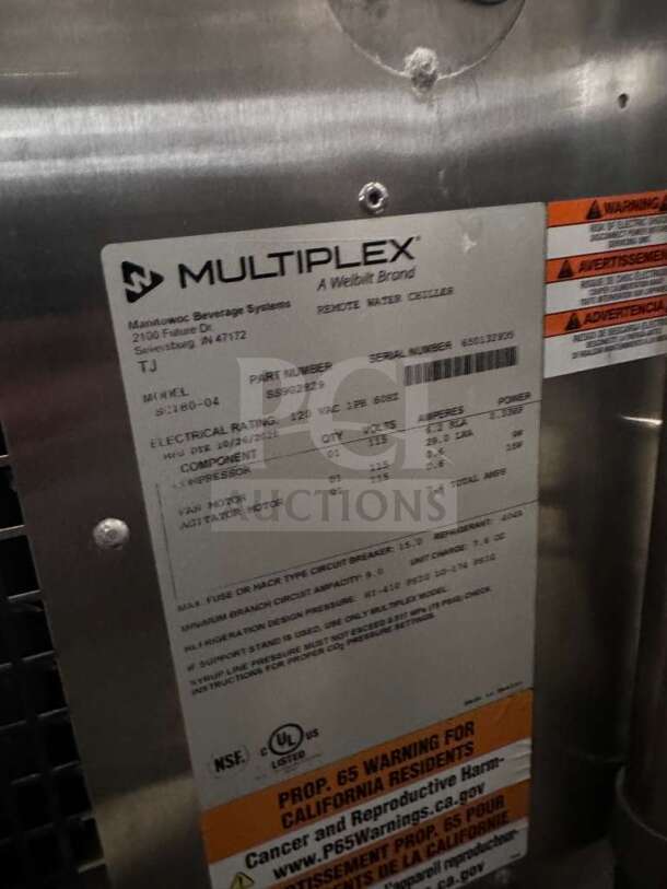Manitowoc Multiplex S-180-04 ice & beverage dispenser, UL listed, 120V, premium condition, fully tested, model plate shown.