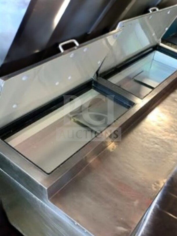 Randell 84120M Refrigerated Sandwich Prep Table, 120-inch, dual stainless steel lids, fully tested, excellent condition.