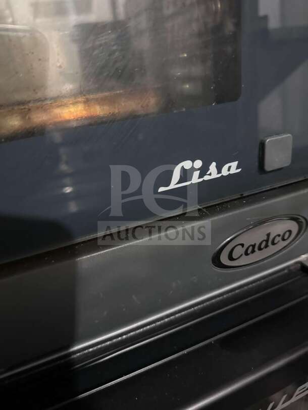 Cadco OV-013/XAF-013-US commercial convection oven, black with "Lisa" inscription, NSF & UL listed, fully tested.
