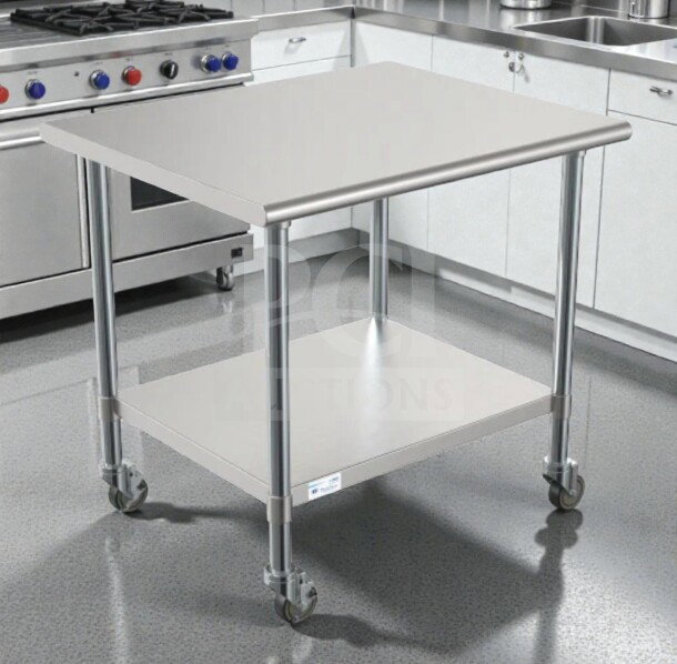 Brand new KoolMore CT3036-18C stainless steel work table, 30"x36", with casters, NSF listed, original box, never used.
