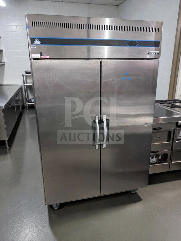 Everest ESR2 commercial reach-in refrigerator, stainless steel, high-grade condition, dual doors, NSF & ETL listed.