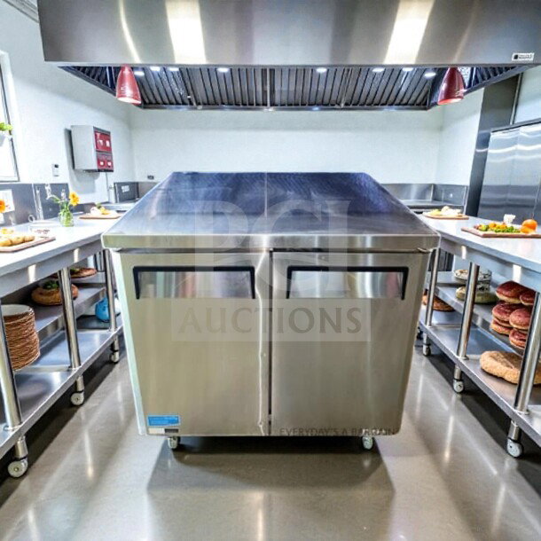 Turbo Air MUR-36-N6 undercounter refrigerator, stainless steel, 36" two-section, high-grade condition, ETL/NSF listed.
