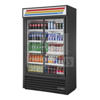 Brand new 2025 True TVM-48SL-HC 2-door commercial cooler, 115 volts, 1 phase, scratch and dent, vibrant display case.