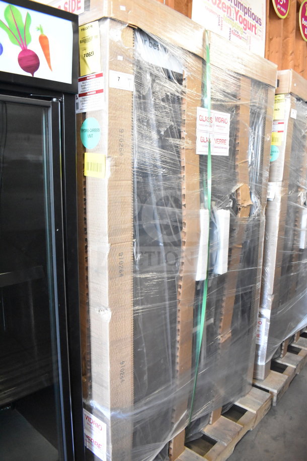 Brand new 2025 True TVM-48SL-HC commercial 2-door cooler, 115V, 1 phase, in packaging with scratch and dent.