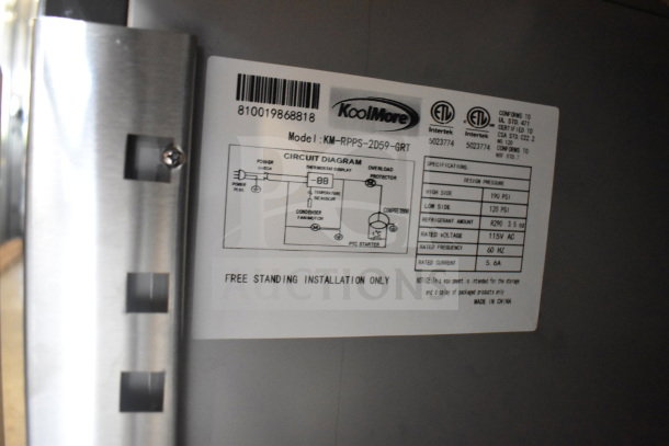 KoolMore KM-RPPS-2D59-GRT granite top pizza prep station, stainless steel, refrigerated condiment holder, commercial casters, 115V.