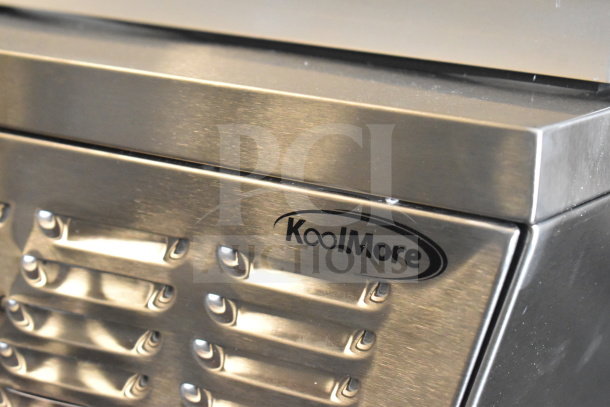 KoolMore KM-CGD-8HP ice cream display case, stainless steel finish, with logo visible. New, scratch and dent condition.