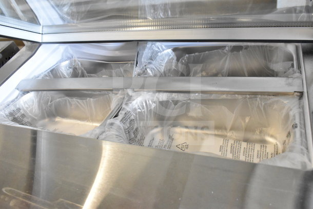 Brand new KoolMore KM-CGD-8HP 31" ice cream display case with 4 pans and glass sneeze guard, 110-120V, 1 phase.
