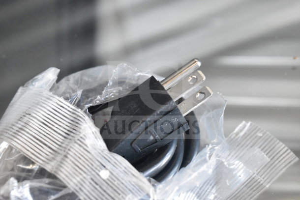 Electric plug for KoolMore KM-CGD-8HP ice cream display case, wrapped in clear plastic. Brand new condition.