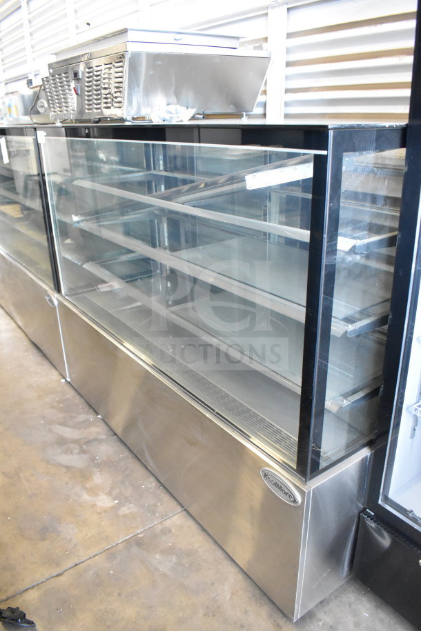 Brand new KoolMore commercial deli display case, floor style, minor scratches, stainless steel, glass shelves.