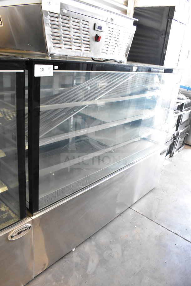 Brand new KoolMore commercial deli display case, floor style, clear glass shelves, minor scratches and dents, stainless steel.