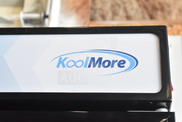 KoolMore KM-MDR-17S logo on a slim commercial merchandiser refrigerator, new, 7 Cu. Ft., 115V, scratch and dent condition.