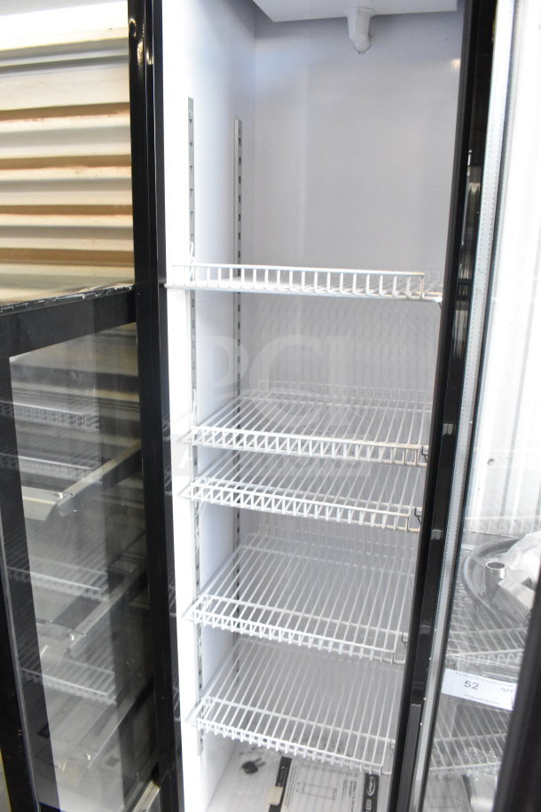 Brand new KoolMore KM-MDR-17S 17" slim commercial merchandiser refrigerator, black, 7 cu. ft., four shelves, 115 volts, 1 phase.