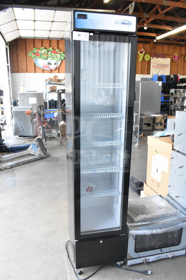 Brand new KoolMore KM-MDR-17S, 17 in. Slim Commercial Merchandiser Refrigerator, 7 Cu. Ft., black, 115V, 1 phase, slight scratches.