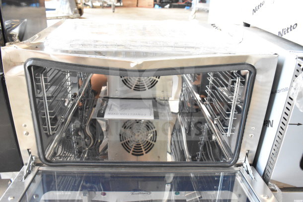 Brand new 2024 KoolMore KM-CTCO-15 countertop convection oven, 23-inch, 1600W, for half-size pans, 4 racks, slight dent.