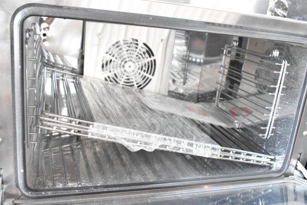 Brand new 2026 KoolMore KM-CTCO-15 convection oven, fits half-size pans, includes 4 racks, 1600W, scratch and dent.