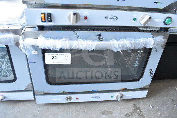 BRAND NEW KoolMore KM-CTCO-15 countertop convection oven, 23 in., 1600W, for half-size pans, four racks, visible controls.