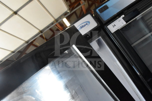 BRAND NEW SCRATCH AND DENT KoolMore KM-MDR-17S Slim Merchandiser Refrigerator, 7 Cu. Ft., Black, 110-120V, visible label.