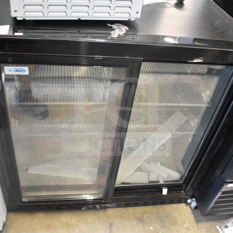 BRAND NEW KoolMore BC-2DSL-BK 35" Two-Door Back Bar Refrigerator, 7.4 Cu Ft, 115V, black, minor scratch and dent.