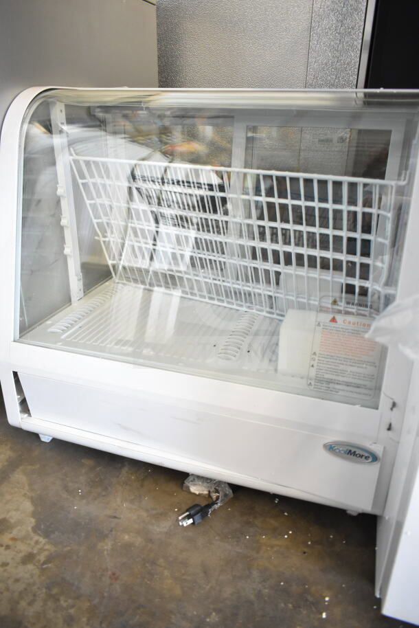 BRAND NEW SCRATCH AND DENT! KoolMore CDC-3C-WH 27" Countertop Display Refrigerator, 3.6 Cu Ft, 115V, visible labels, plug.