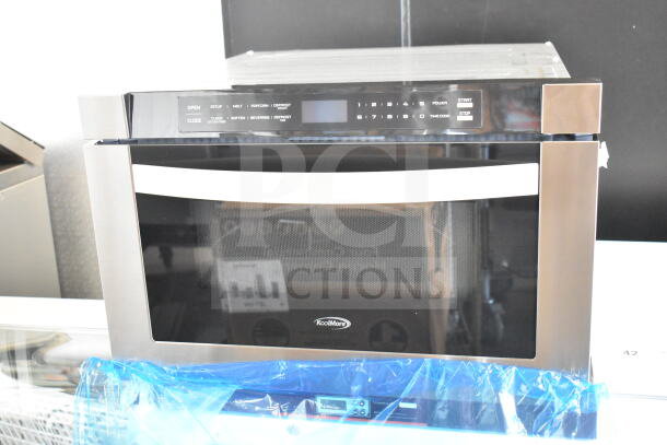 Brand new scratch and dent KoolMore countertop drawer microwave oven, 115 volts, 1 phase, with digital display and control panel.