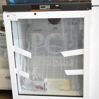 Brand new KoolMore KM-PHR-45C 4.5 cu ft electric medical refrigerator merchandiser, 115V, with minor scratches.