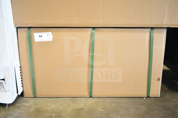 KoolMore Dry Display Case Merchandiser, brand new, scratch and dent condition, packaged in brown box with green straps.