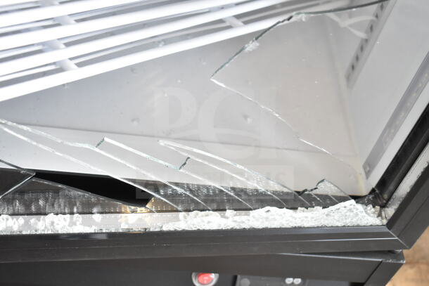 KoolMore Commercial 3 Door Reach In Cooler with broken glass and doors. Brand new, scratch and dent condition.