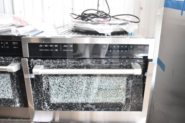KoolMore Drawer Microwave Oven, brand new, glass damage visible. 120 volts, 1 phase. Scratch and dent condition.