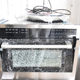 KoolMore Drawer Microwave Oven, brand new, glass damage visible. 120 volts, 1 phase. Scratch and dent condition.