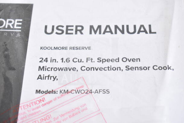User manual for KoolMore KM-CWO24-AFSS microwave convection oven. Describes 3-in-1 features: microwave, convection, air fry.