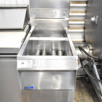 Pitco Frialator gas-powered deep fat fryer, commercial floor model, stainless steel, excellent condition, visible brand logo.