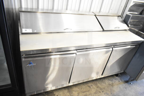 Ascend Jimex JSP-7218 commercial sandwich prep table, stainless steel, 115 volts, 1 phase, on casters, good condition.