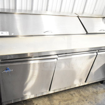 Ascend Jimex JSP-7218 commercial sandwich prep table, stainless steel, 115 volts, 1 phase, on casters, good condition.